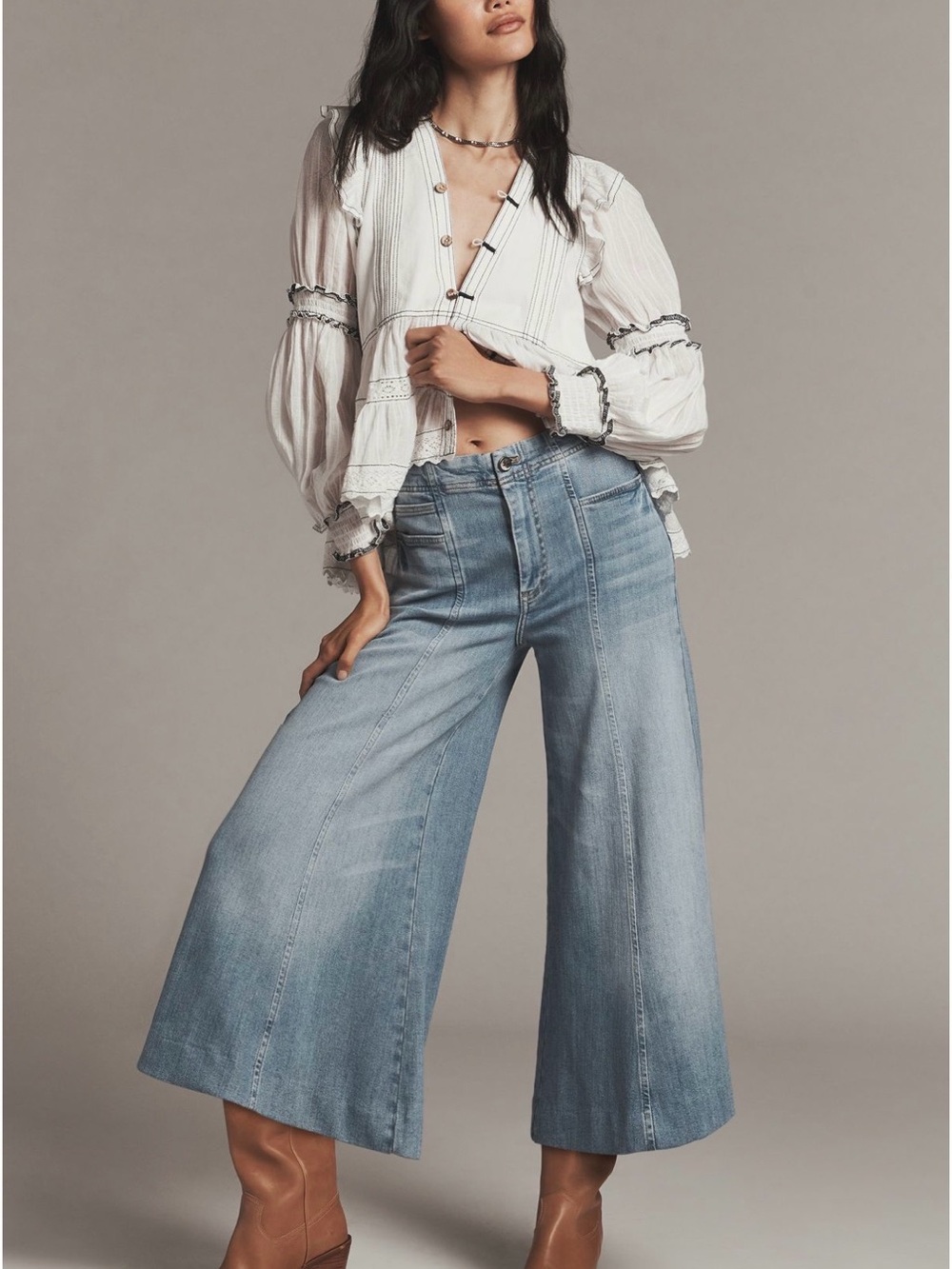 Pilcro/Anthropologie Mid-Rise Wide Leg Crop Jeans